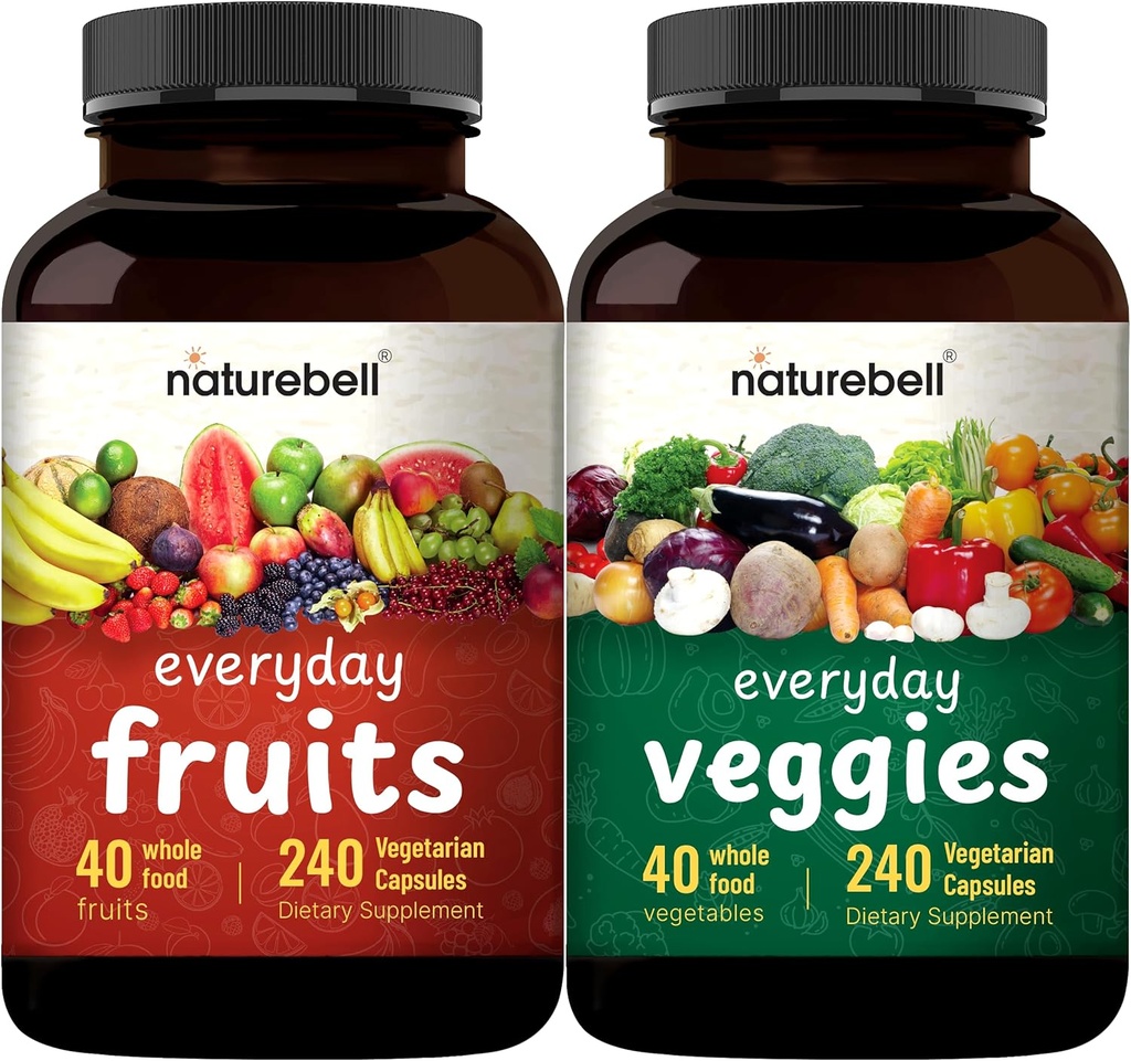 Fruit and Veggies Supplement – 480 Total Vegetarian Capsules | Balance of Natural 40 Whole Fruits & Veggies Blend | Fresh Superfood Formula with Vitamins and Minerals – Non-GMO