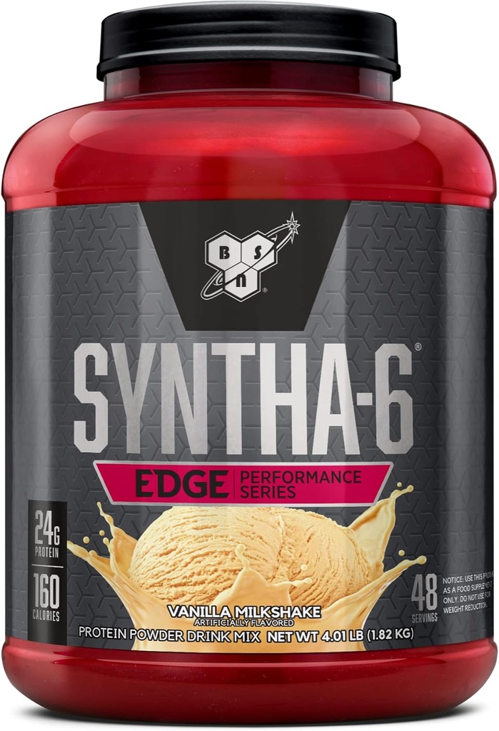 BSN SYNTHA-6 Edge Protein Powder, Vanilla Protein Powder with Hydrolyzed Whey, Micellar Casein, Milk Protein Isolate, Low Sugar, 24g Protein, Vanilla Milkshake, 48 Servings