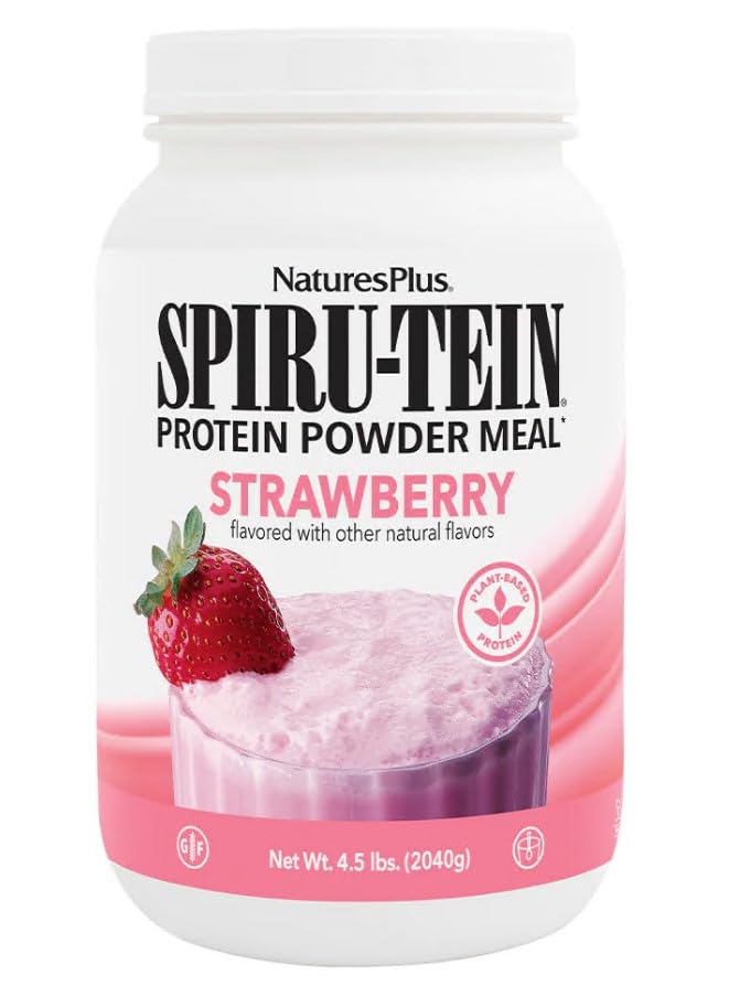 NaturesPlus SPIRU-TEIN, Φράουλα - 4.5 λίβρες - Φυτική πρωτεΐνη Shake - Μη ΓΤΟ, χορτοφάγοι, χωρίς γλουτένη - 60 Σερβίρει