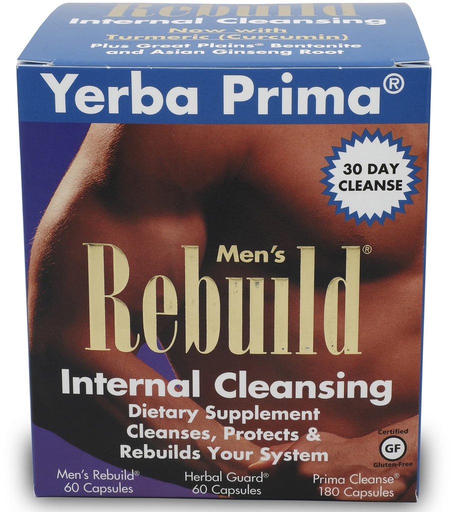 Yerba Prima Cleanse Men Rebuild Kit - 30 Ημέρα Συμπληρώματα Εσωτερικού Καθαρισμού Σχεδιασμένο για Άρρενες - Prostate & Colon Health - Νεφρικό & Ήπαρ - Φυσικό Φυτικό Ψύλλιο Ίνες, Αλόη Βέρα, Σπόροι για Μήλα