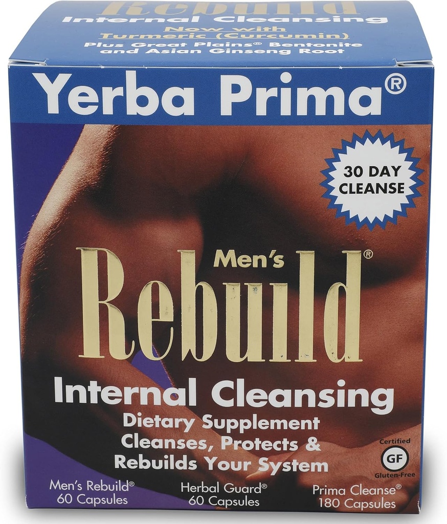 Yerba Prima Cleanse Men Rebuild Kit - 30 Ημέρα Συμπληρώματα Εσωτερικού Καθαρισμού Σχεδιασμένο για Άρρενες - Prostate & Colon Health - Νεφρικό & Ήπαρ - Φυσικό Φυτικό Ψύλλιο Ίνες, Αλόη Βέρα, Σπόροι για Μήλα