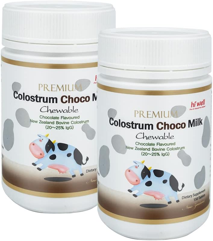 (Pack of 2) Hi Well Premium Grass-Fed Colostrum Choco Milk 150 Tablets New Zealand Bovine Colostrum