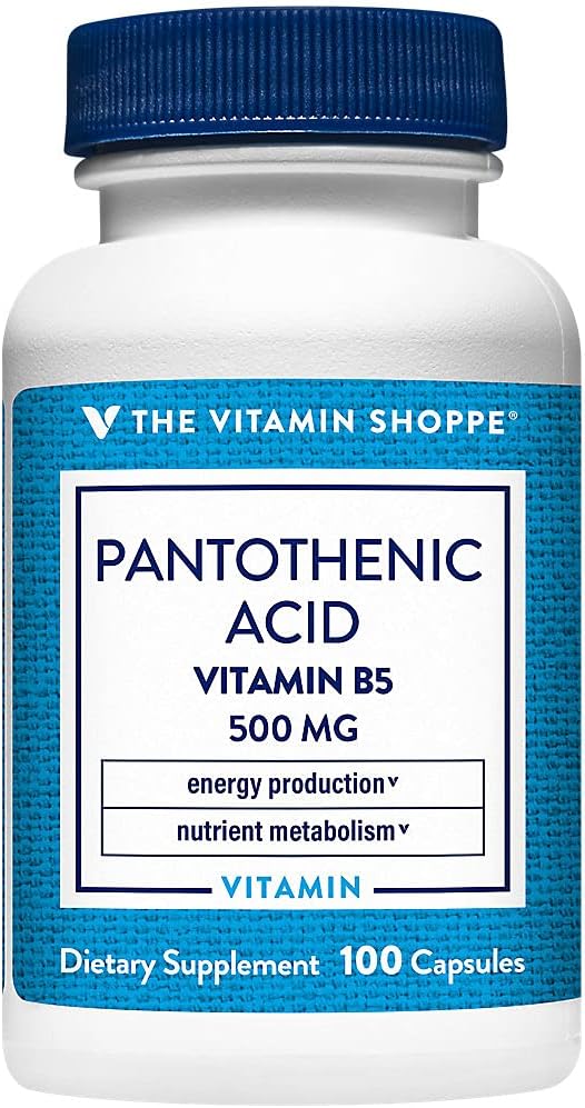 Η βιταμίνη Shoppe παντοθενικό οξύ 500MG, με βιταμίνη Β5, υποστηρίζει την παραγωγή ενέργειας & μαλλιά, δέρμα, νύχια, μία φορά την ημέρα (100 κάψουλες)