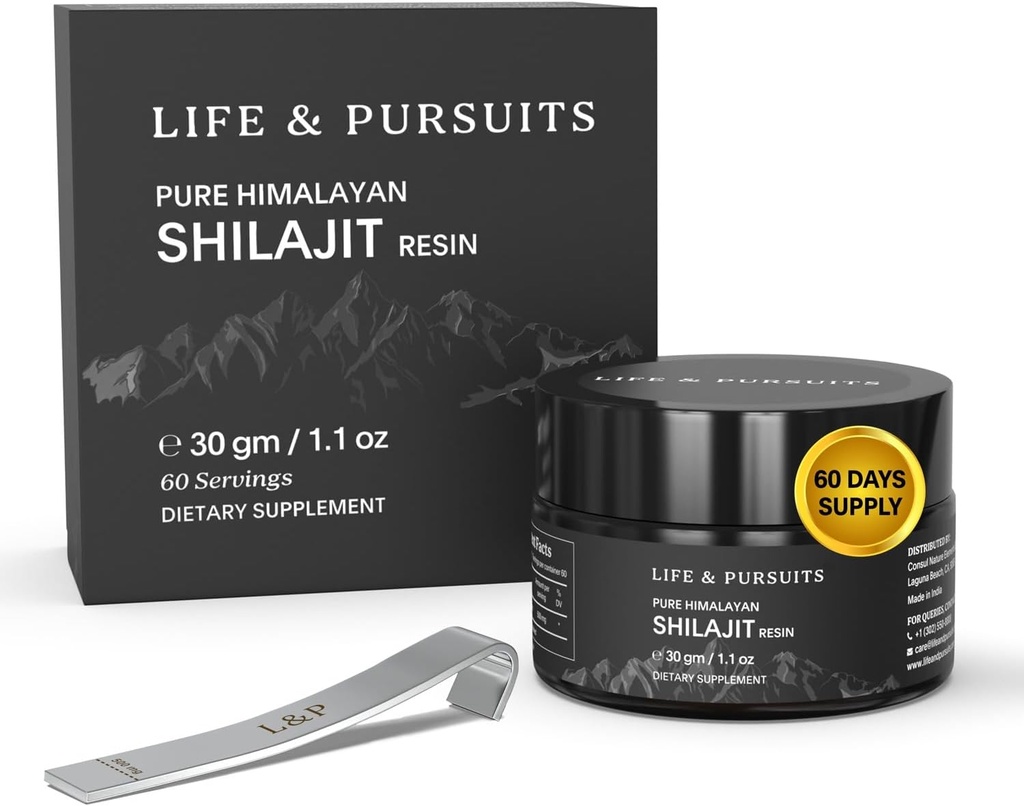 Life & Pursuits 100% Pure Real India Himalayan Shilajit Resin, 1,1 oz 500mg, ελάχιστο 75% Fulvic Acid, 85+ Trace Minerals, Συμπλήρωμα διατροφής για άνδρες 3ο μέρος δοκιμής εργαστήριο, 60 υπηρεσίες (πακέτο του 1)