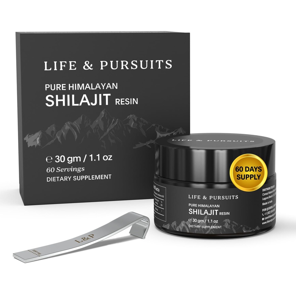 Life & Pursuits Pure Authentic Himalayan Shilajit Resin | Min. 75% Fulvic Acid, Lab Tested, Natural Gold Grade, 85+ Trace Minerals (Pack of 1)