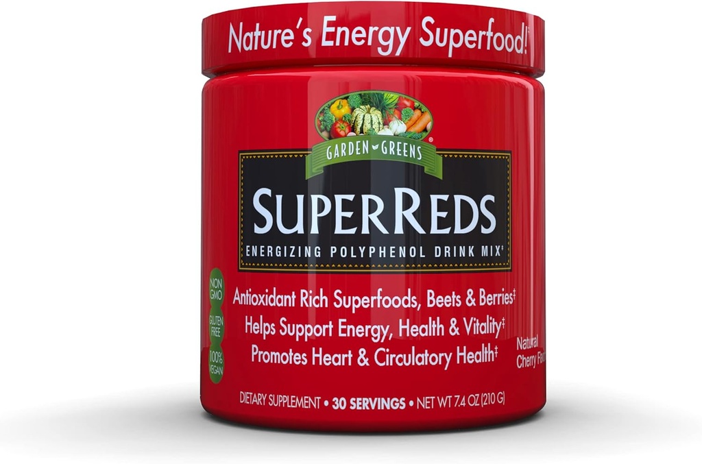 Garden Greens Super Reds Energizing Polyphenol Superfoods, Antioxidants, Powder Drink Mix, 30servings,7.4 ounce