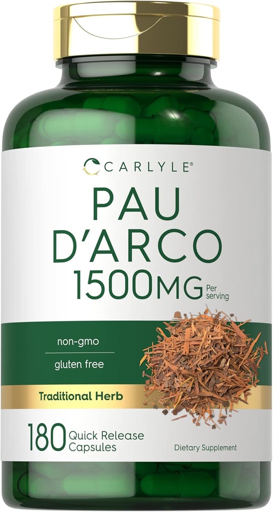 Carlyle PAU D'Arco Capsules | 1500mg | 180 Count | Non-GMO, Gluten Free | Herbal Supplement