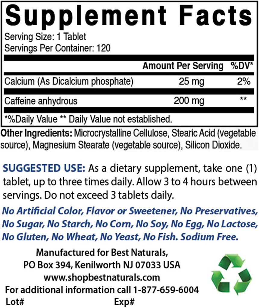 Best Naturals Caffeine 200mg & Betaine Anhydrous Powder 1 λίρα