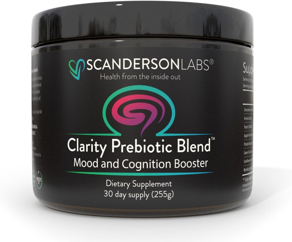 Clarity Prebiotic Blend – Optimize Gut and Mood via The Gut-Brain axis – one Month Supply – Easy to use, one Scoop mixes with Liquid or Food – Vegan, Soy-Free, Gluten-Free, Non-GMO