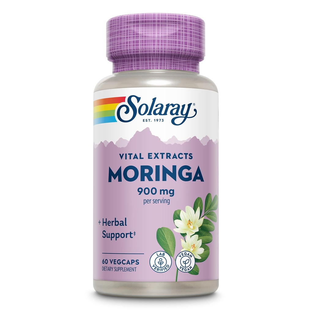 SOLARAY Moringa Κάψουλες 900 mg - Moringa συμπλήρωμα με 135 mg σαπωνίνες - βοτανική υποστήριξη w/ Φυσικώς Occurring Vitamins, Minerals, Amino Acids, Vegan, 60-Day Εγγύηση, 30 Serv, 60 VegCaps