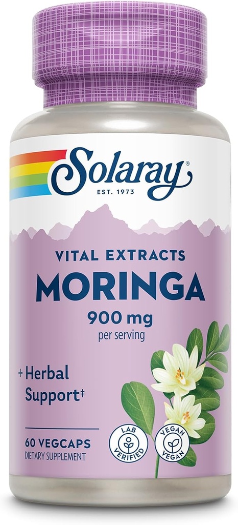 SOLARAY Moringa Κάψουλες 900 mg - Moringa συμπλήρωμα με 135 mg σαπωνίνες - βοτανική υποστήριξη w/ Φυσικώς Occurring Vitamins, Minerals, Amino Acids, Vegan, 60-Day Εγγύηση, 30 Serv, 60 VegCaps