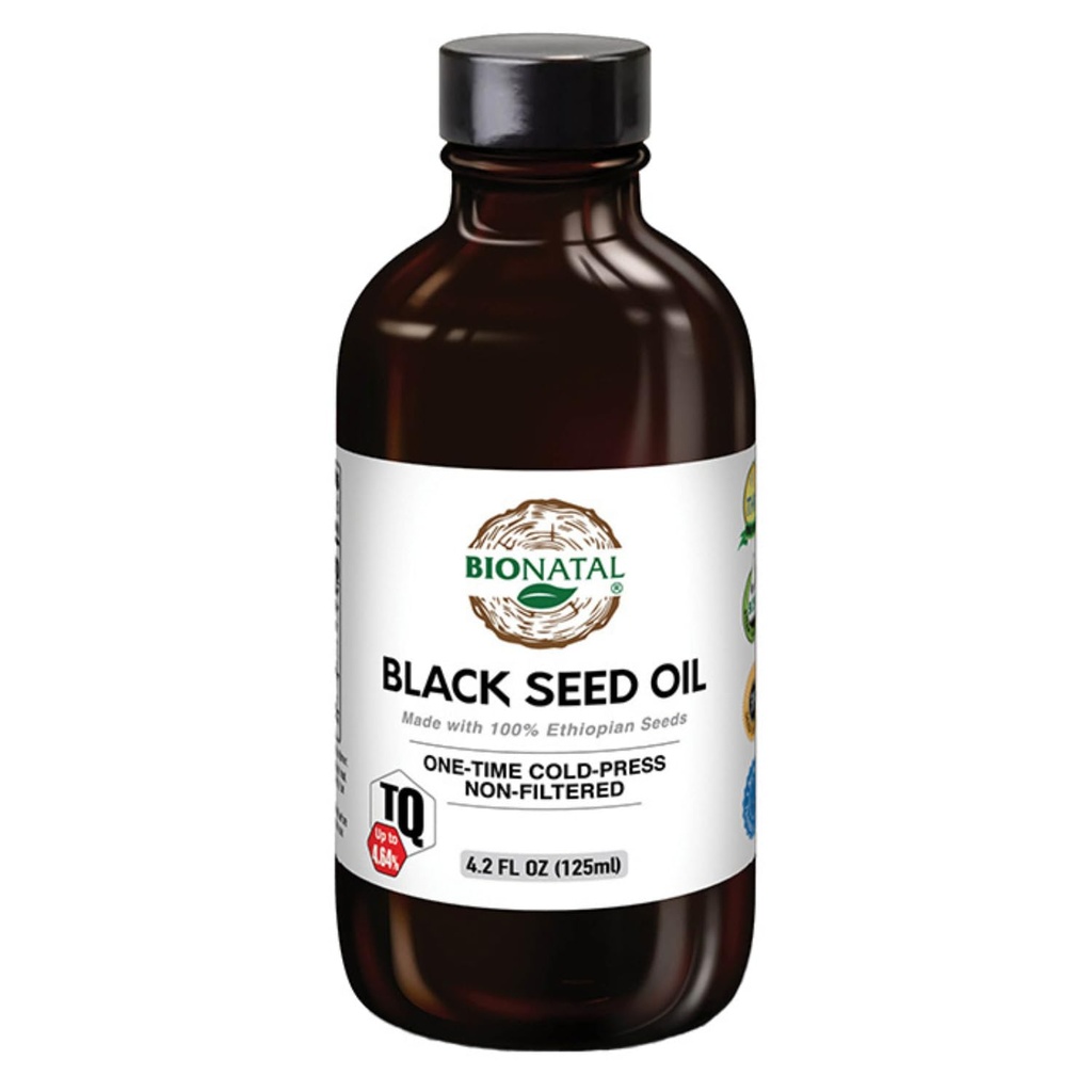 BioNatal Αιθιοπικό Μαύρο Έλαιο Σπέρματος 4.2oz Γυαλί– Κρύο Πιέζεται Nigella Sativa Παραγωγή Μαύρο Κύμινο Σπέρμα, Ακατέργαστο & Μη-Filtered, Υψηλή TQ Μέχρι 4,64% – Υποστηρίζει ανοσοποιητικό σύστημα, πέψη & αρθρώσεις