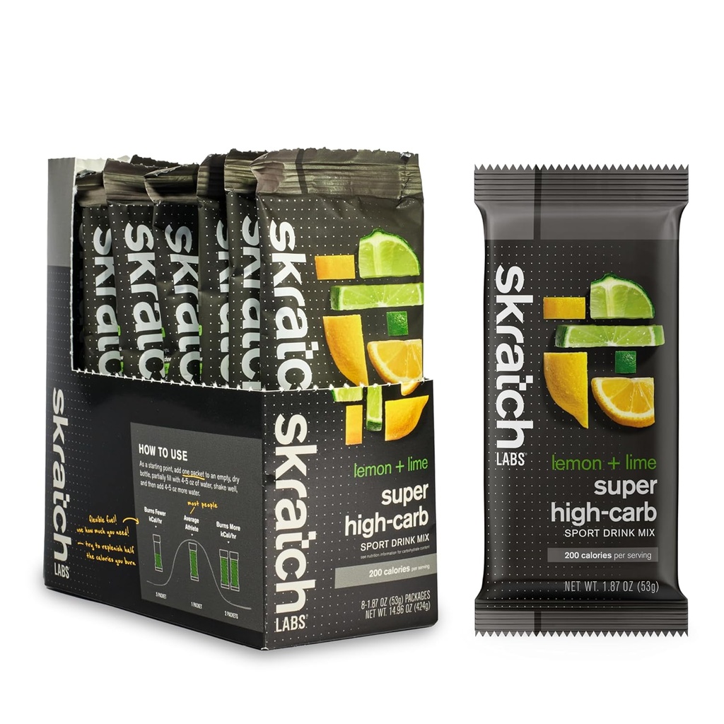 Skratch Labs Super Υψηλής Καρβικής Ποτό Mix Packets - Carbohydrate Powder - Συσσωρευτής Δεξτρίνη και Ηλεκτρόλυτα - Αντοχή Ενέργειας-Ενεργειακή Gel Εναλλακτική - Λεμόνι / Lime - 8 Single Service Packets - Μη ΓΤΟ