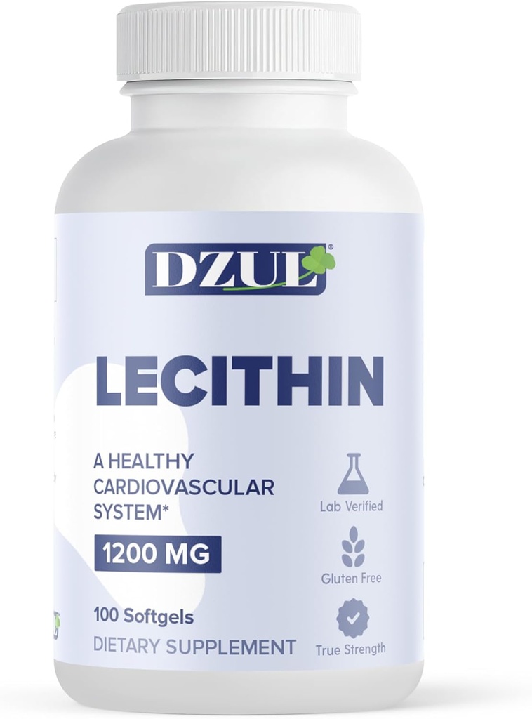 DZUL Pharma's Soy Lecithin 1200 mg / 100 Softgels/High Potency, Gluten's Free and Lab-Verified