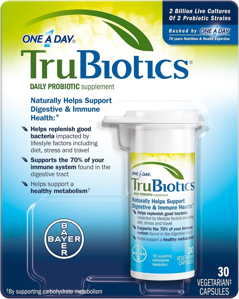 Trubiotics Daily Probiotic 30 Κάψουλες - Χωρίς γλουτένη, χωρίς σόγια Digestive + συμπλήρωμα υποστήριξης ανοσοποιητικής υγείας για άνδρες και γυναίκες (πακέτο των 3)