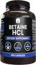 ΑΝΩΤΑΤΑ ΑΡΧΙΚΑ ΣΥΣΤΑΤΙΚΑ Betaine HCL (365 Κάψουλες) Όχι Μαγνήσιο ή Ρύζι Fillers, Πάντα καθαρό, Εργαστήριο Επαληθευμένο