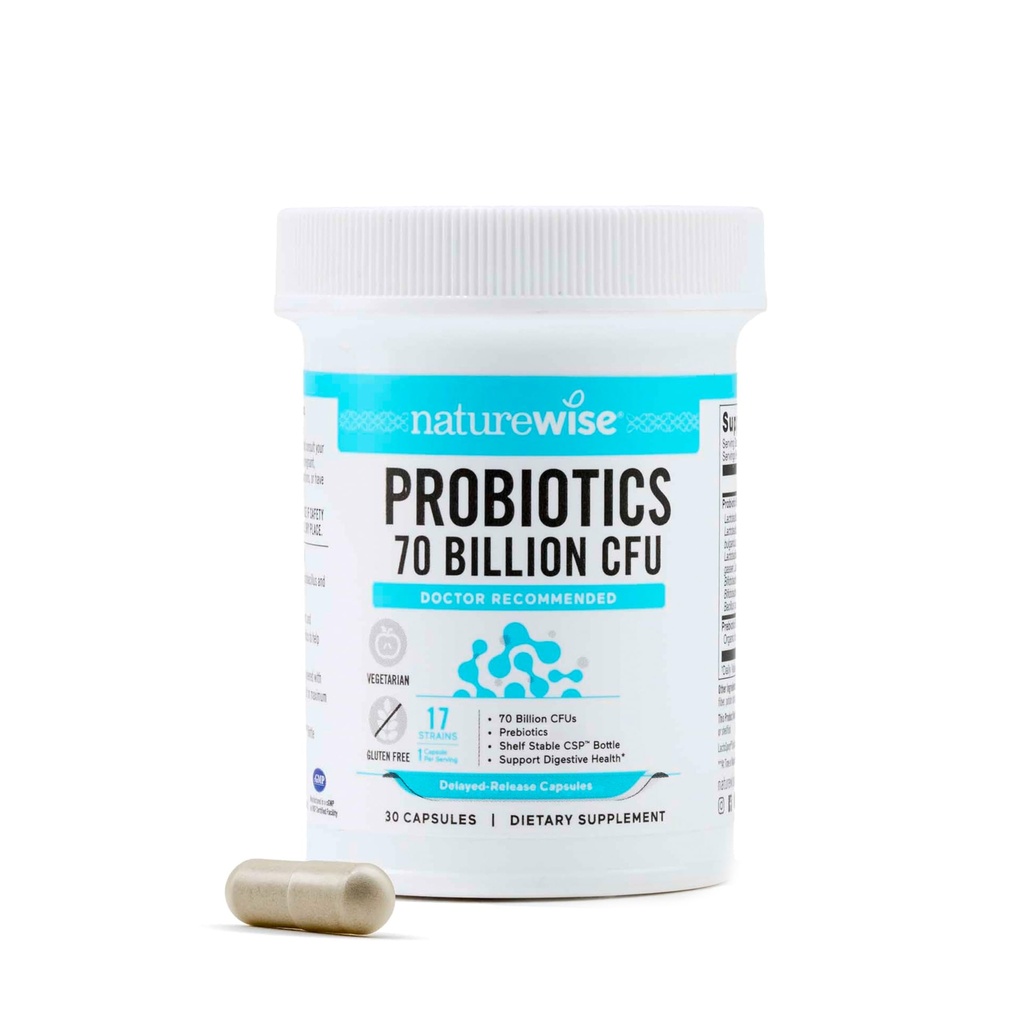 NatureWise Probiotics 70 Billion CFU - 17 Strains + Organic Prebiotics - Immune, Digestive & Gut Health Support for Women & Men - Χορτοφαγικά, Χωρίς Γλουτένη, Μη ΓΤΟ - 30 Κάψουλες[1-Month Supply]