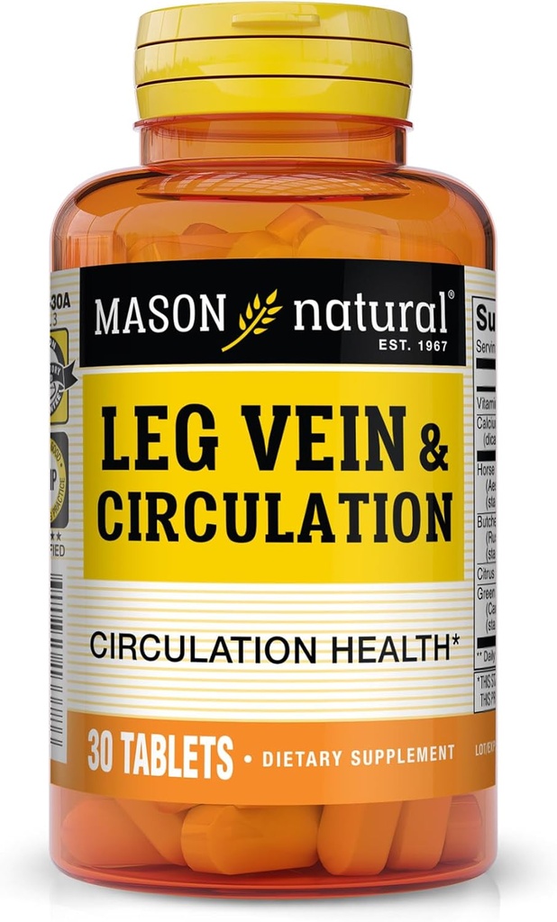 MASON NATURAL Leg Vein & Circulation, με βιταμίνη C, ασβέστιο, και πράσινο τσάι για την καθημερινή υποστήριξη κυκλοφορίας, 30 δισκία