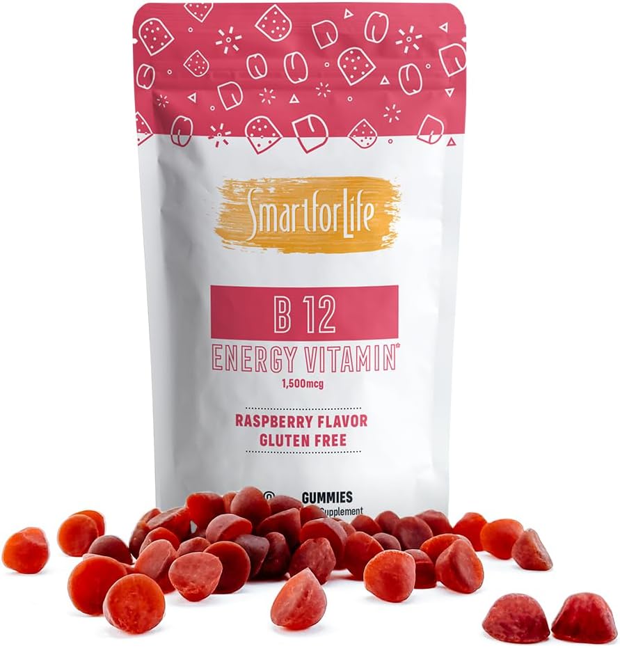 B12 Gummy Βιταμίνες - 1500 mcg Βιταμίνη B12 Gummies για ενήλικες και παιδιά - Βοηθά με την ενέργεια, το μεταβολισμό, το νευρικό σύστημα των οστών Υποστήριξη - άρωμα σμέουρων - 60 Count - 60 Day Supply