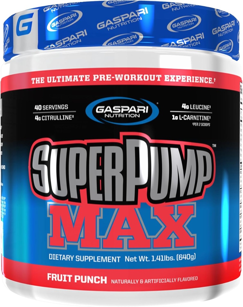 Gaspari Διατροφή SuperPump MAX, το Ultimate Preworkout Powder, Παρατεταμένη Energy Preworkout, Nitric Oxide Booster, μυϊκή ανάπτυξη, ανάκτηση & επαναπληρώνει Ηλεκτρολύτες (40 εξυπηρετούν, Punch φρούτων)