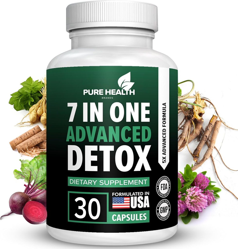 Extra Strength Fast Acting 7-in-ONE Advanced Formula - Full Body Cleanse - Detox & Liver Cleanse - Detox & Repair ήπατος, All Natural Toxins Remover, Healthy Cleansing Support for Liver (30 Κάψουλα)