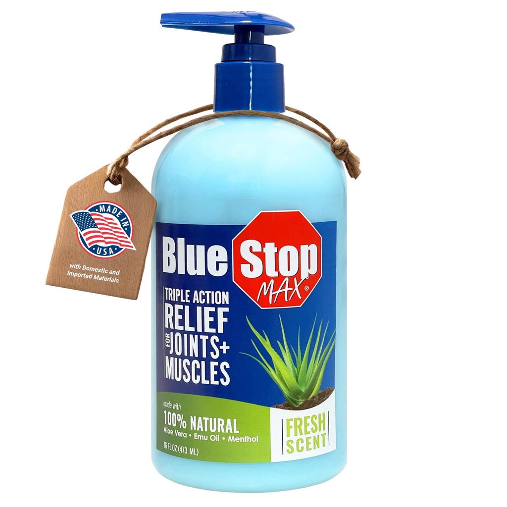 Blue Stop Max Massage Gel για το σώμα Aches, μπουκάλι αντλία 16 oz; 3 σε 1 προϊόν Ανακουφίζει Aches σώμα, υποστηρίζει αρθρώσεις και Nourises The Skin