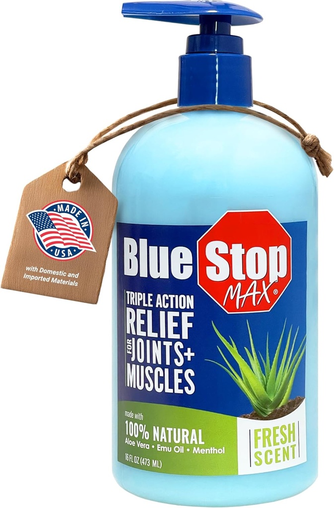 Blue Stop Max Massage Gel για το σώμα Aches, μπουκάλι αντλία 16 oz; 3 σε 1 προϊόν Ανακουφίζει Aches σώμα, υποστηρίζει αρθρώσεις και Nourises The Skin