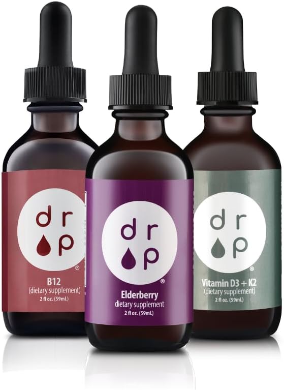 Συμπληρώματα σταγονιδίων Elderberry, βιταμίνη Β12 σταγόνες και βιταμίνη D3+K2 σταγόνες Bundle