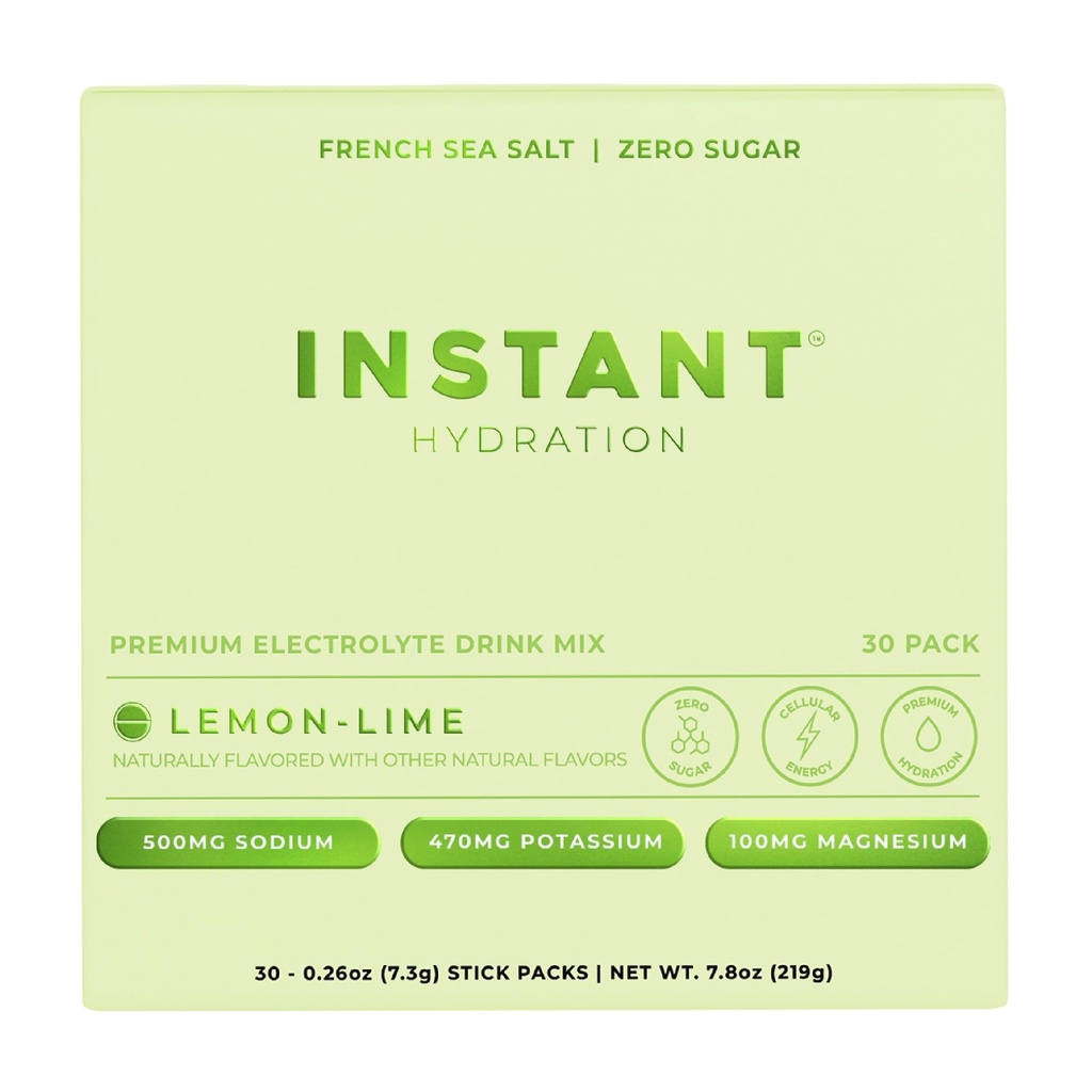 Instant Hydration Electrolytes Powder Packets - Lemon Lime Drink Mix - Zero Sugar - Keto, Vegan, Gluten-Free, Non-GMO - Boost Recovery, Brain Health, Muscle & Tissue Support- 30 Sticks