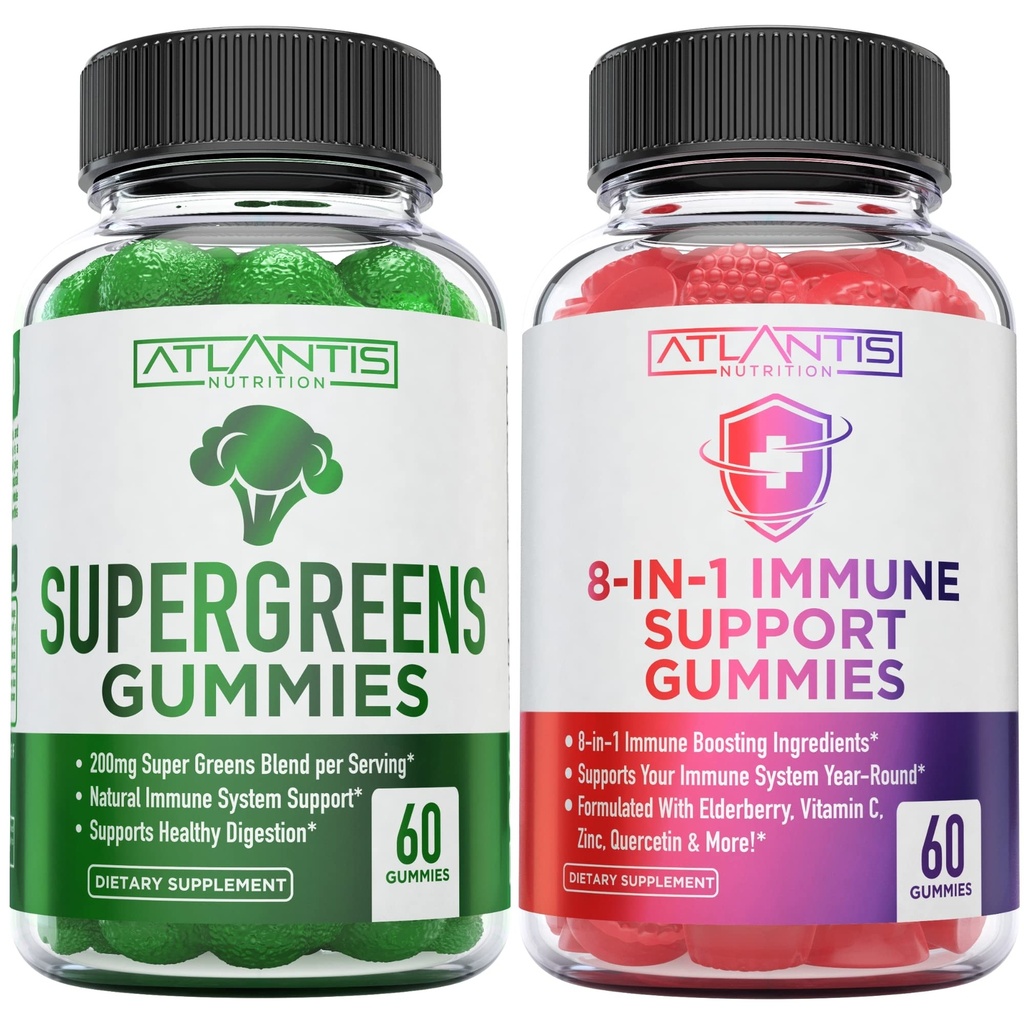 Διατροφή Ατλαντίδα 60 Υπερπράσινα Gummies + 8-σε-1 Ανοσολογική Υποστήριξη 60 Gummies