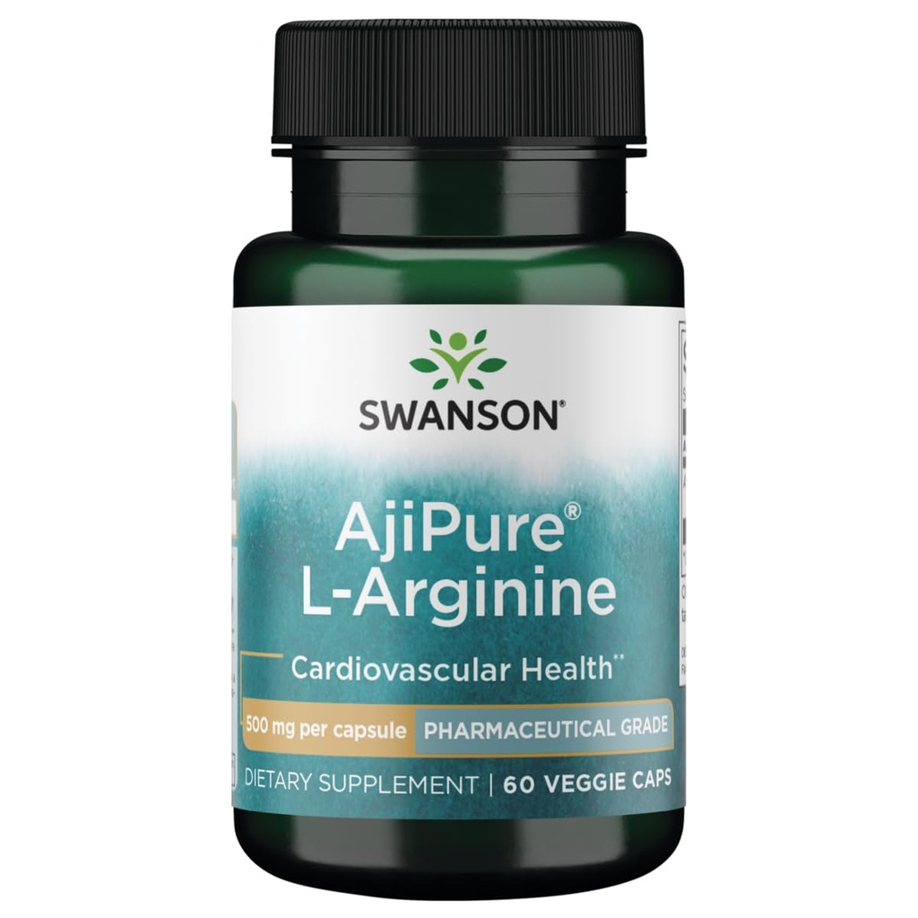 Swanson Amino Acid Ajipure L- Αργινίνη Φαρμακευτική Βαθμός 500 Χιλιοστόγραμμα 60 Veg Κάψουλες