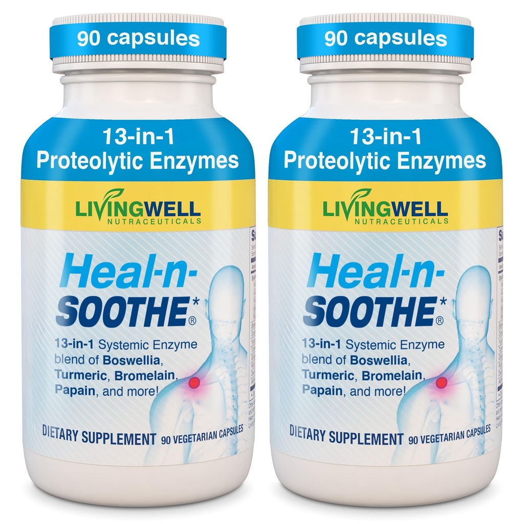 HEAL-N-SOOTHE κοινά συμπληρώματα υποστήριξης - πρωτεολυτικά ένζυμα όπως Bromelain & Papain, με Boswellia, Turmeric & Ginger- προάγει πρωτεΐνη Digestive λειτουργία & άμυνα σώματος Wellness- 90 κόμης (2 πακέτο)