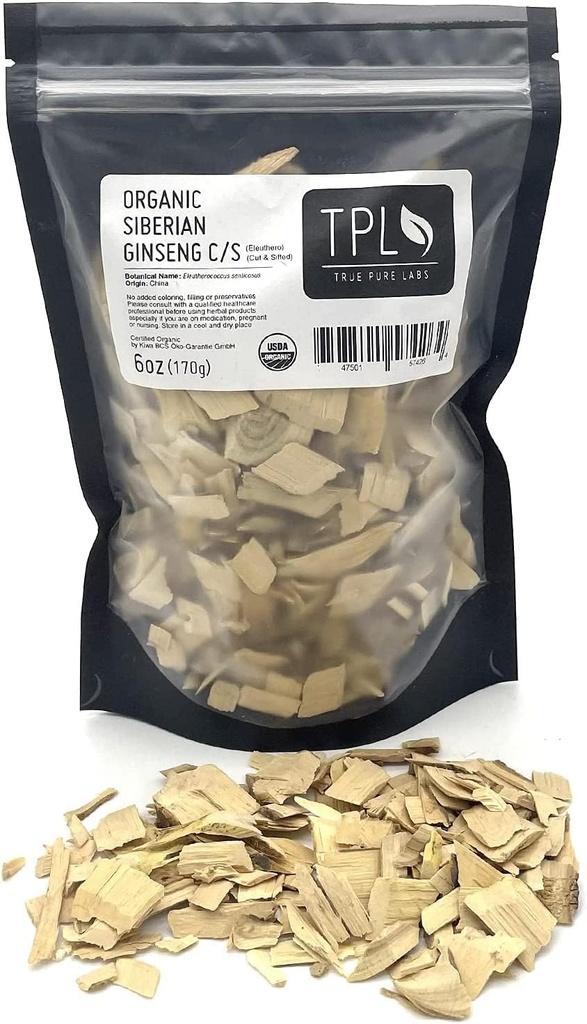 TPL Organic Siberian Ginseng Eleuthero Root Αποξηραμένη C/S 6Oz Premium Quality. Certified Organic. Χωρίς γλουτένη, μη ΓΤΟ και Vegan