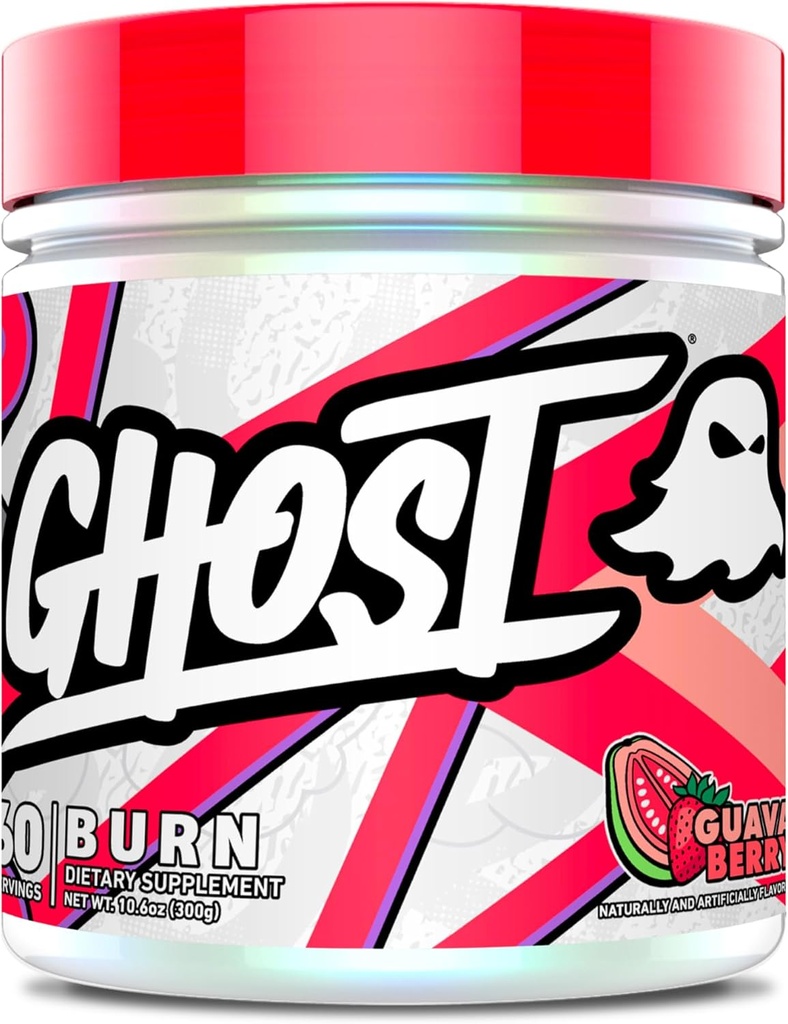 GHOST Burn Weight Management Powder, Guava Berry (60 Servings) - Μεταβολισμός & Ενεργειακή Υποστήριξη συμπλήρωμα για άνδρες & γυναίκες - Φυσική καφεΐνη, L-καρνιτίνη & L-Τυροσίνη - Γλουτένη, Σόγια & Χωρίς ζάχαρη, Vegan