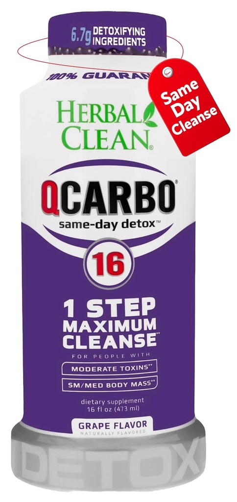 Herbal Clean Qcarbo16 Same-Day Detox Cleanse Drink (16 fl oz) - Καθαρισμός Γεύσης Σταφυλιού Πλήρης Σώμα * Αποτοξινωμένο Ποτό για Μέτριο Επίπεδο Τοξίνης*, Βιταμίνη Β2 και Βιταμίνη Β12 για Άνδρες & Γυναίκες