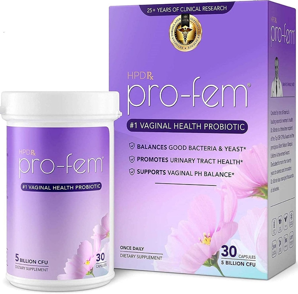 HPD Rx Pro-Fem #1 Vaginal Health Probiotic | Vaginal Probiotics | Clinically Proven to Promote Yeast & PH Balance, Urinary Tract Health | Feminine Probiotics | Works in 7 Days | 30 Capsules | 1 Pack
