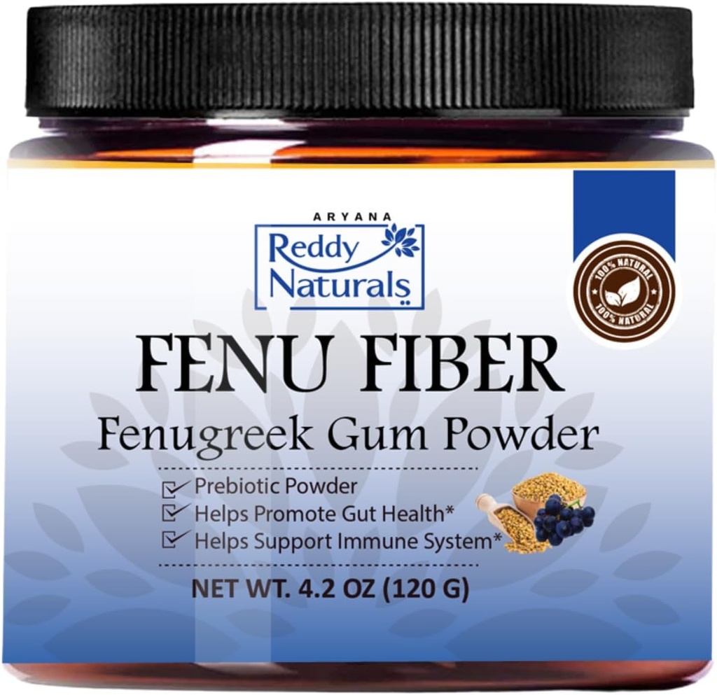 Reddy Naturals Aryana FENU Fiber – Debitter Fenugreek Gum Powder - Πολυφαινόλες μοσχαδίνης - Υποστηρίζει Υγιείς Μεταβολικές Λειτουργίες – Βελτιώνει το ανοσοποιητικό και την ουλώδη υγεία – 4.2 OZ (120 G)