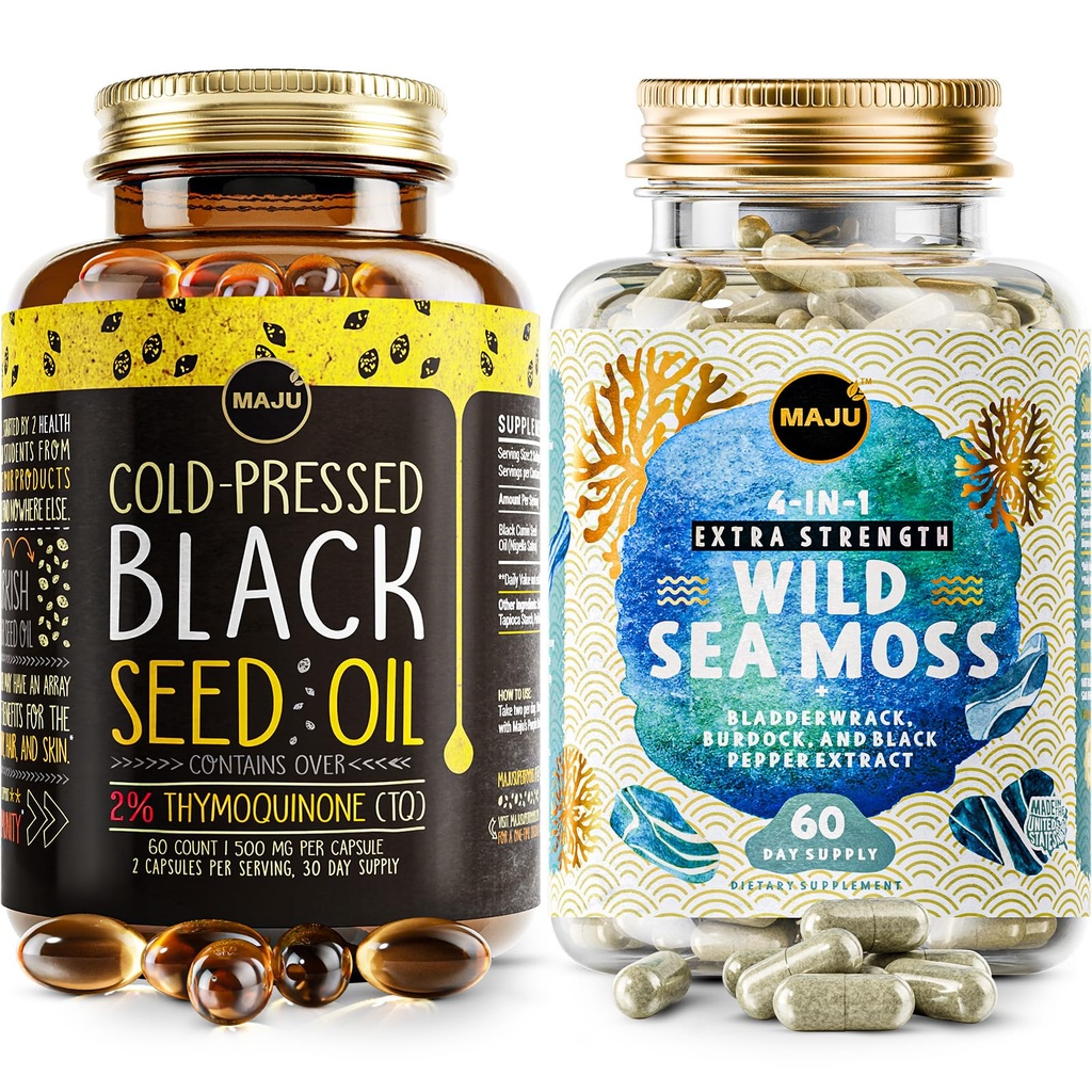 Maju Superfoods 4-σε-1 Κάψουλες Θαλασσινού Μος και Μαύρου Λαδιού Σπόρου Καψάκιο