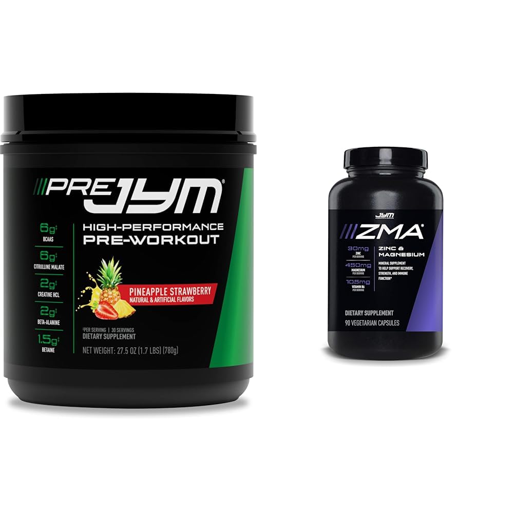PRE JYM 30 Σερβίρει ανανά Φράουλα & JYM ZMA Ψευδάργυρος / Μαγνησίου Κάψουλες συμπλήρωμα 90 κάψουλες χορτοφάγων