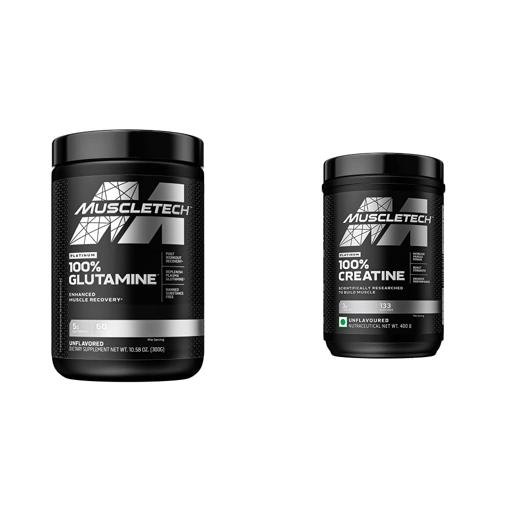 MuscleTech Creatine Μονοϋδρική σκόνη Platinum Pure Micronized Muscle Recovery + Builder & owder 100% Pure L Glutamine Powder