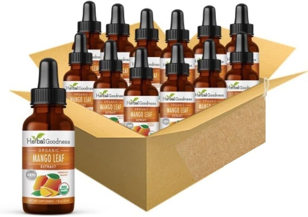 Εκχύλισμα φύλλων φυτικής καλοσύνης Mango Organic - Mangifera Indica - Μεταβολισμός, κόγχη, ανοσία, Digestive Support, General Wellness - 12(1oz) btls - Kosher - Made in The USA