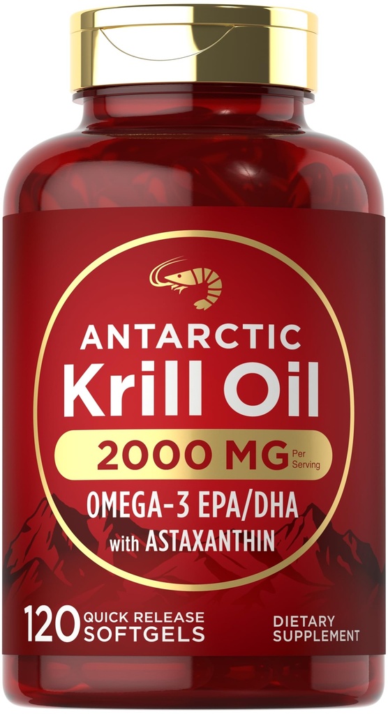 Carlyle Antarctic Krill Oil 2000mg | 120 Softgels | Omega-3 EPA, DHA, with Astaxanthin Supplement Sourced from Red Krill | Maximum Strength | Laboratory Tested