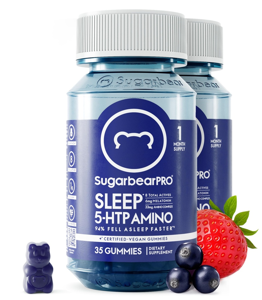 SugarBearPro Sleep Gummy 2 Μήνας προσφοράς, Extra Strength Melatonin 6mg, για άνδρες & γυναίκες, Vegan Βιταμίνη B6, L-Θεανίνη, 5 HTP, Valerian, Sleep Aid για ενήλικες & εφήβους, Certified Kosher