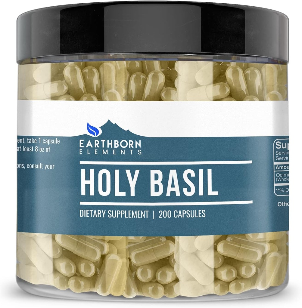 Earthborn Elements Holy Basil 200 Κάψουλες, Καθαρές & Αδιάλυτες, Χωρίς Πρόσθετα
