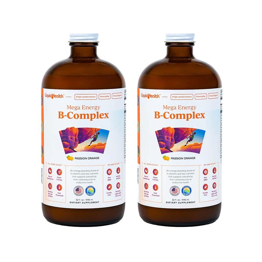 LIQUIDHEALTH Mega Energy μεθυλιωμένο B-Complex, συμπλήρωμα υγρής βιταμίνης ενηλίκων - αύξηση της ενέργειας, ανακούφιση του στρες & Κόπωση, ανοσοποιητική υποστήριξη, καρδιά & κόκκαλο υγεία - Made in USA, Vegan, Sugar-Free (2 Pack)