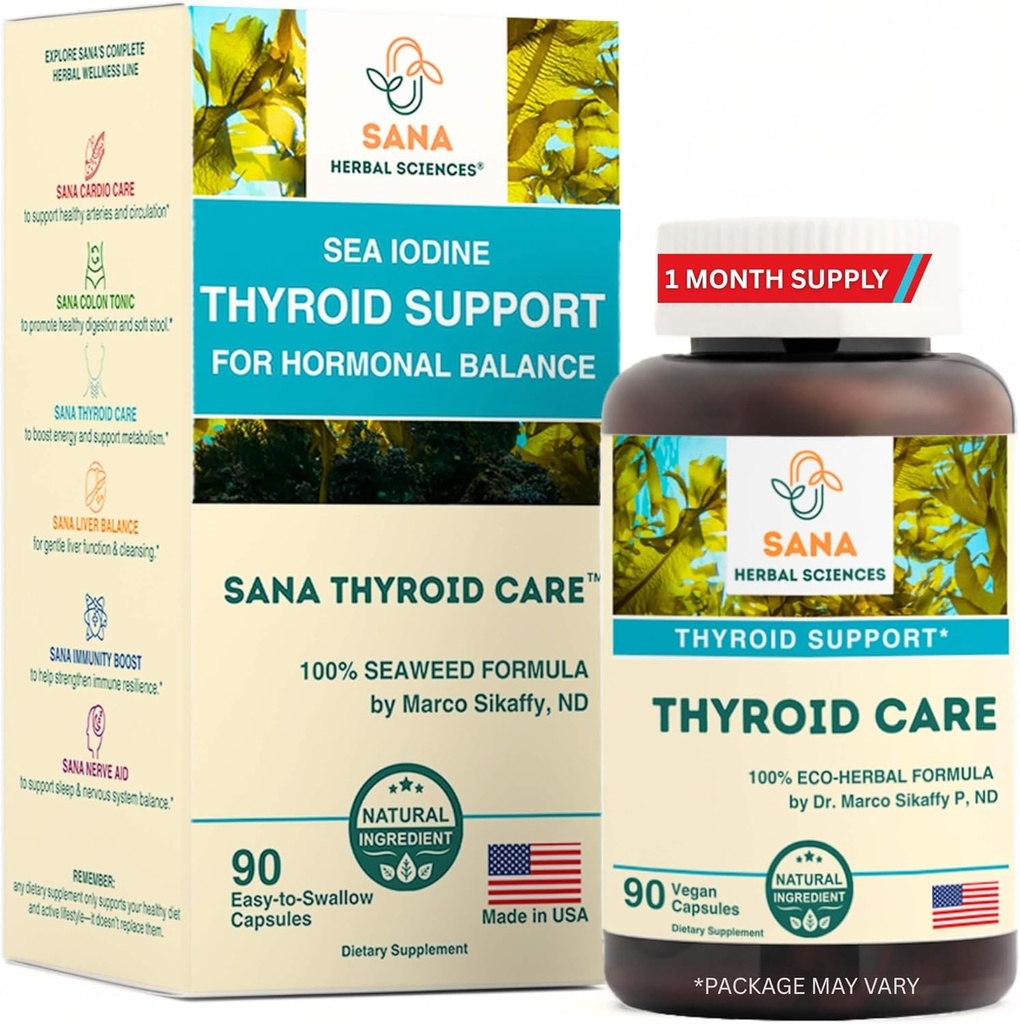 Organic Seaweed Thyroid Support – 210 mcg Φυσικό ιώδιο από Kelp, Dulse & Bladderwrack – Υποθυρεοειδισμός, Ορμονική Ισορροπία & Μεταβολισμός Βοήθεια – 90 Κάψουλες – από Sana Herbal και Dr. Marco Sikaffy