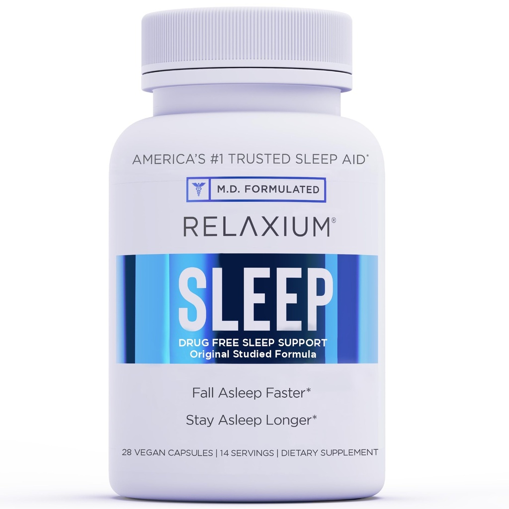 Relaxium Sleep Aid, 14-Day Supply, Μη-Habit Forming, Συμπλήρωμα διατροφής για καλύτερο ύπνο, χωρίς ναρκωτικά, ανακούφιση από το στρες, με μαγνήσιο, μελατονίνη, GABA, χαμομήλι, Κατασκευασμένο στις ΗΠΑ (28 Vegan Κάψουλες)