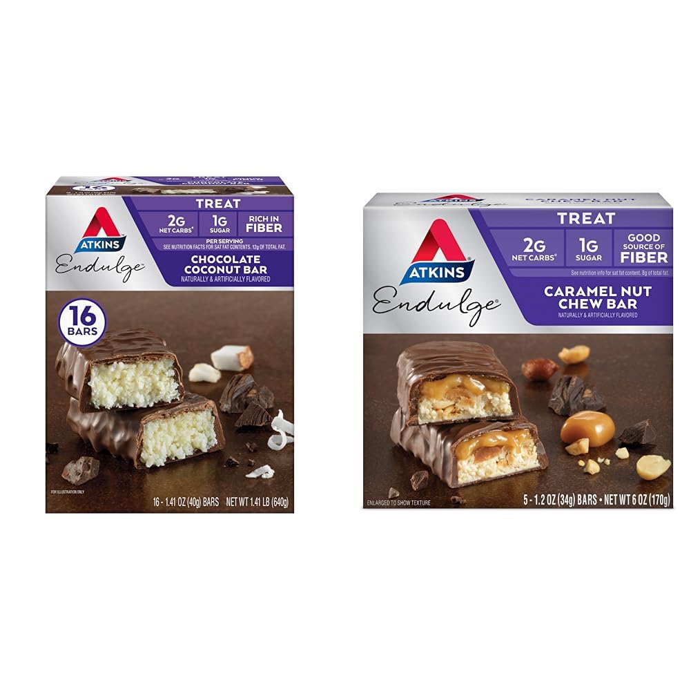 Atkins Endulge σοκολάτα Coconut Bar 16 Count & Caramel Nut Chew Bar 5 Count Bundle