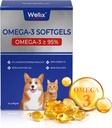 Wellix Pure Omega 3 Fish Oil for Dogs & Cats, Skin and Coat Supplement for Shedding, Promotes Heart, Skin, Coat, Joint, & Immune Health, Πάνω από 95% Omega 3, Πλούσιο σε EPA + DHA, 60 Softgels