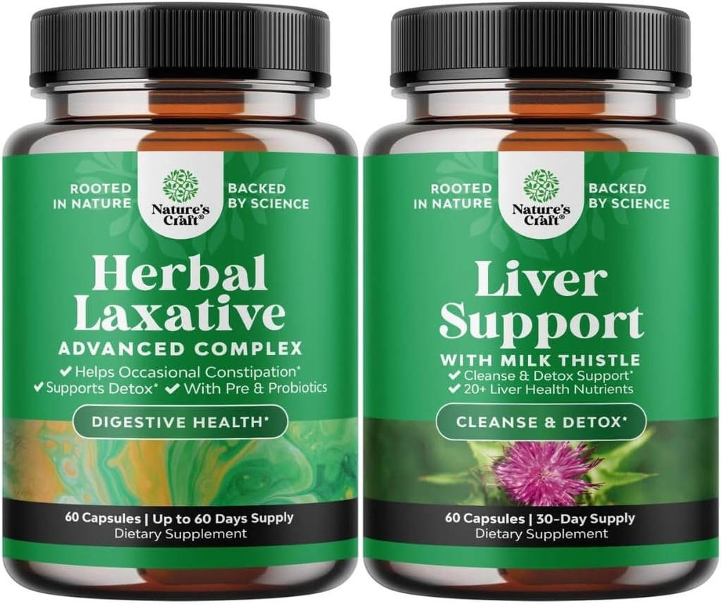 Bundle of Herbal Laxative Capses with Probiotics and Milk Thittle Liver Support Supplement - Φυσικό σύστημα υποστήριξης Detox του παχέος εντέρου - φυτικό συμπλήρωμα ήπατος με γάλα Silymarin
